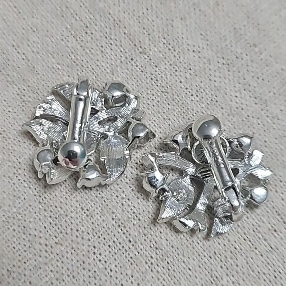 Vintage MCM Lot 3 Clip-on Earrings Coro AB Rhinestone Copper - Picture 7 of 11